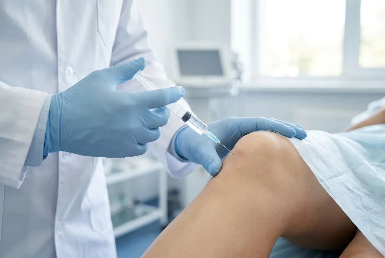 Prolotherapy dextrose injection being administered to a knee
